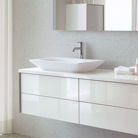 Duravit Viu Раковина накладная 600х415х100мм, без перелива, без отв, с креплением, выпуск с керамической крышкой,  с покрытием WG, цвет: белый, артикул 23586000001
