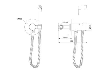 Смеситель с гигиеническим душем и термостатом встраиваемый WONZON & WOGHAND, Темный графит (WW-88829909-BGM)