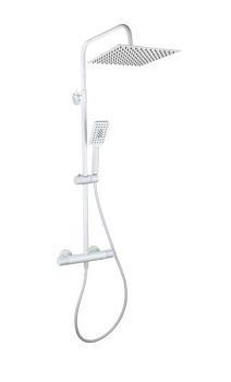 AQG Nite, душевая колонна регул. по высоте 95-150 см: c термостатом и квадратным верхним душем 25х25 см, цвет белый матовый