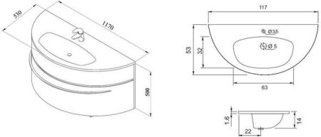 Тумба под раковину De Aqua Эскалада 117 белый, подвесная с ручкой, артикул 186751