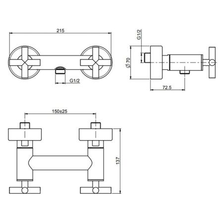 Смеситель для душа, Fima Carlo Frattini, Maxima, тип открывания воды-вентильный, монтаж-настенный, отверстия для монтажа-2, цвет-хром, артикул F5305/1CR