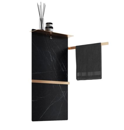 Полотенцесушитель электрический с каменной плитой Черный мрамор WONZON & WOGHAND STUTTGART, Брашированное золото (WW-A504-BG), артикул WW-A504-BG