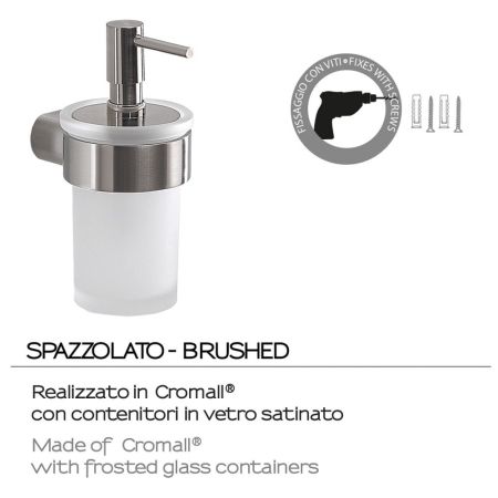 Gedy Pirenei, настенный стеклянный дозатор с пластиковой помпой, цвет зачищенный хром, артикул PI81(38)