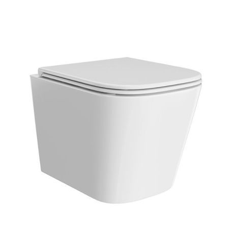 Унитаз CUBO подвесной безободковый с крепежом и сиденьем, белый глянцевый