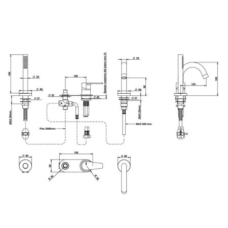 Bongio Pi7 Смеситель для ванны, цвет хром, артикул 07531CR0DPR