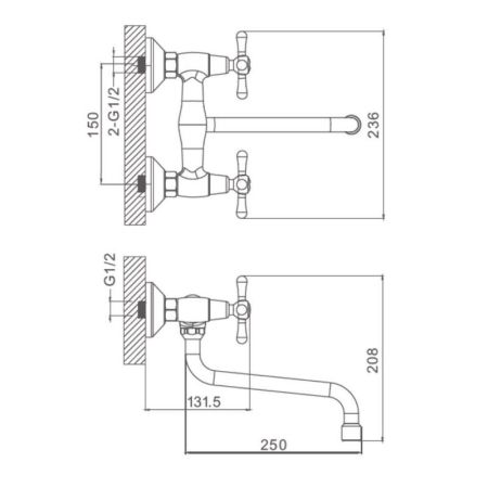 Смеситель для кухни настенный Prohanss P10.46, хром, артикул P10.46
