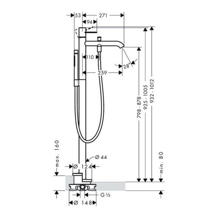 AX Uno Смеситель для ванны, напольный, цвет шлифованная медь, артикул 38442950