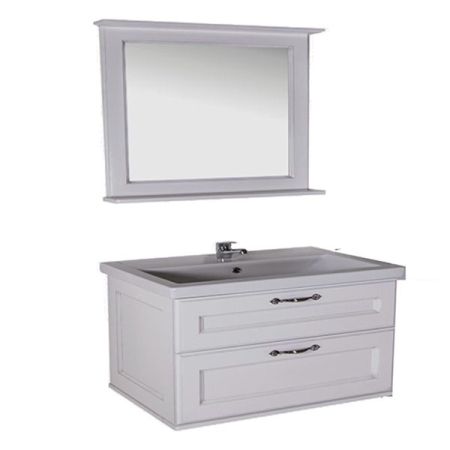 Тумба под раковину ASB-Woodline Прато 100 подвесная Белая c серебряной патиной