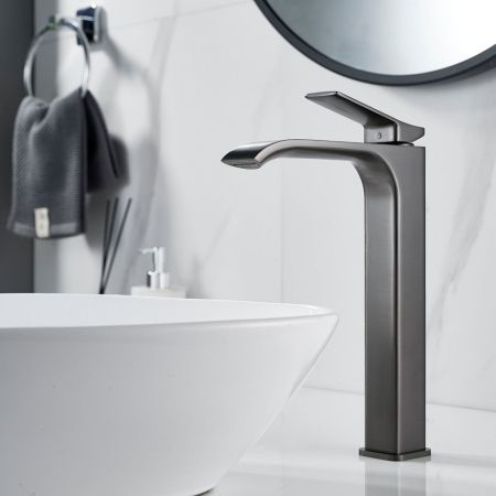 Смеситель для раковины высокий Shevanik S4011T, оружейная сталь, артикул S4011T