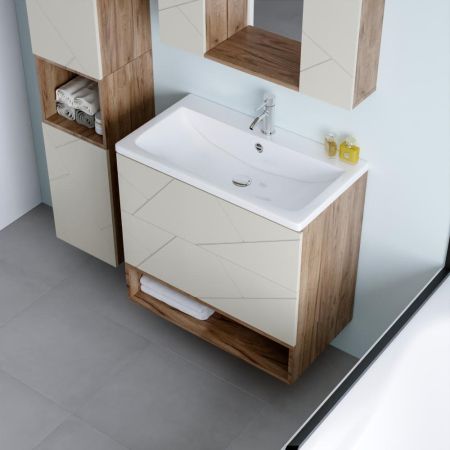 Комплект мебели для ванной Бриклаер КРИСТАЛЛ 80ZSSL, латте/дуб крафт табачный, артикул КРИСТАЛЛ 80ZSSL