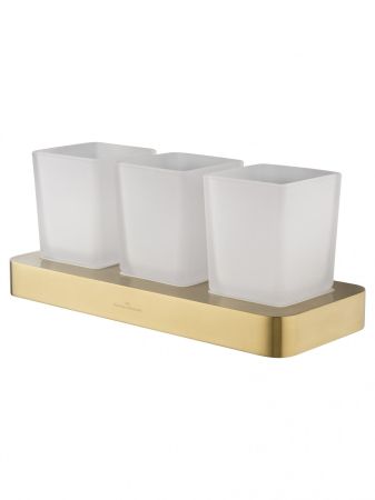 Три стакана для зубных щеток с держателем WONZON & WOGHAND LOTTE, Брашированное золото (WW-8338-BG), артикул WW-8338-BG