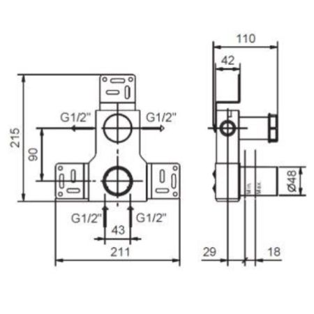 Fantini Внутренняя часть смесителя для душа, переключатель на 2 источника, 1/2"