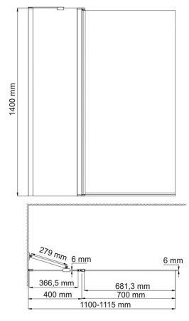 Berkel 48P02-110 L Matt glass Fixed Стеклянная шторка на ванну, двухстворчатая, левосторонняя, матовое стекло, артикул 48P02-110LM