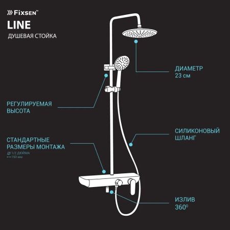 Душевая система Fixsen LINE FX-9200B, черная+золото, артикул FX-9200B