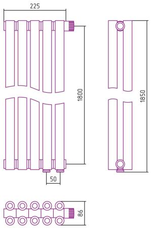 Отопительный радиатор ЭСТЕТ-00 н/ж EU50 1800х225 / 5 сек (ЗОЛОТО), артикул 03-0322-1805
