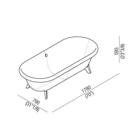 Agape Ottocento Ванна отдельностоящая 178х79х59.5 см, слив-перелив хром, цвет: белый, артикул AVAS0969ZZS