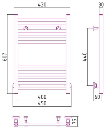 Полотенцесушитель водяной МОДУС 600х400 (МУАР Темный Титан), артикул 15-0250-6040
