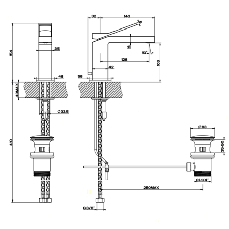 Gessi Rettangolo K Смеситель для раковины на 1 отверстие, с донным клапаном, цвет: хром
