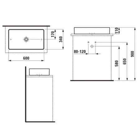 LAUFEN LIVING SQUARE Раковина прямоугольная 600х340х110 мм без отв. под смеситель,без перелива, цвет: белый, артикул 8.1143.4.000.112.1