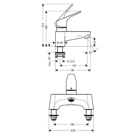 HG Focus Смеситель на край ванны, на 2 отв., цвет: хром, артикул 31523000