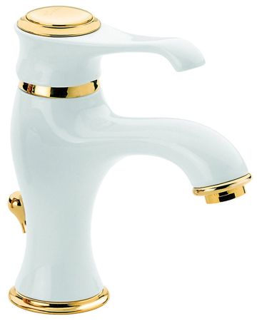 Emmevi Tiffany, однорычажный смеситель для раковины с донным клапаном, цвет белый-золото, артикул 6003BO
