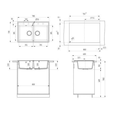 Кухонная мойка Ulgran Quartz Ruma 780-10, песок, артикул Ruma 780-10