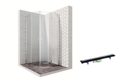 Душевой уголок Ambassador Diamond 12011101-PR2, полукруглый, линейный трап, 90х90, артикул 12011101-PR2