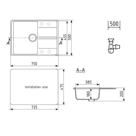 Кухонная мойка Ulgran Quartz Prima 750-09, мокрый асфальт, артикул Prima 750-09