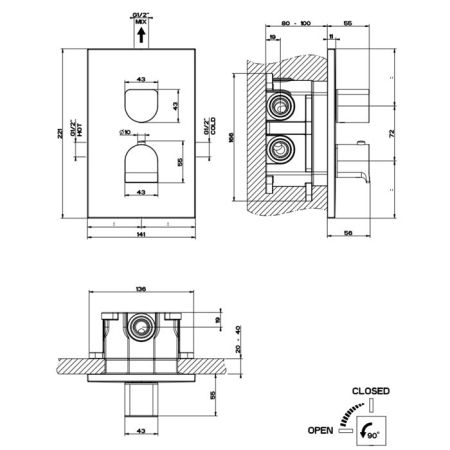 GESSI Rilievo Встраиваемый смеситель для душа, термостатический, на 1 источник (внешние части), цвет: хром