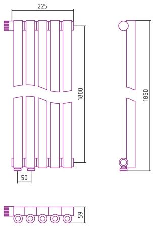 Отопительный радиатор ЭСТЕТ-0 н/ж EU50 левый 1800х225 / 5 сек (Матовый ЧЁРНЫЙ), артикул 31-0320-1805
