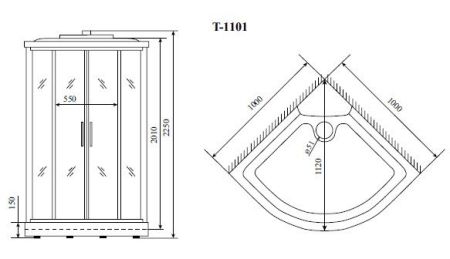 Душевая кабина Timo Standart 100x100 T-1101 с гидромассажем, артикул T-1101