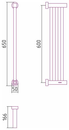 Полотенцесушитель, Сунержа, Хорда 4.0, электрический, ширина, мм-50, глубина, мм-166, высота, мм-650, межосевое расстояние-600, подключение-нижнее справа/слева, электрокомплект-кабель, мощность, Вт-45, материал-нержавеющая сталь, назначение-система электр, артикул 12-0834-0600