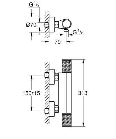 Термостат для душа с подключением шланга 34827000 Grohtherm 1000 Performance, артикул 34827000