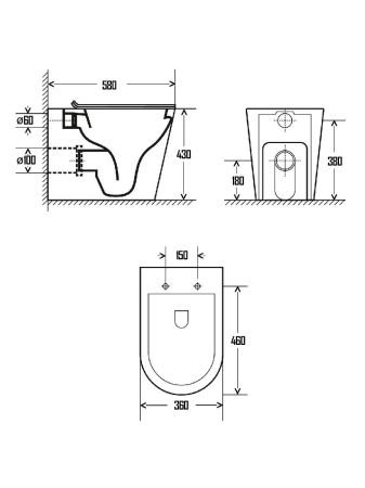 AQM3001 Унитаз напольный приставной сиденьем SoftClose, технология смыва Rimless. 580x370x430, артикул AQM3001