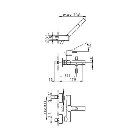 CISAL Slim Смеситель настенный  для ванны  с ручным душем, цвет хром, артикул SM00012021