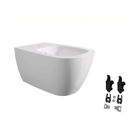 Биде, Alice, Wunder, тип установки-подвесной, ширина, мм-360, глубина, мм-530, высота, мм-285, форма чаши-прямоугольная, отверстия для смесителя-1, материал-керамика, вид грязеотталкивающего покрытия-Aliglaze+, крепления в комплекте, без сливного механизм, артикул 45010101SET