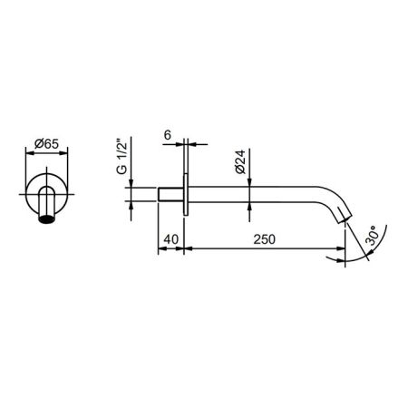 Излив, Fantini, Nostromo, настенный встраиваемый, вынос излива, мм-250, стандарт подводки-1/2", цвет-черный матовый