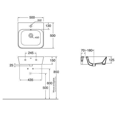 AZZURRA BUILD  раковина подвесная/накладная  50х50х16 см с 1 отв. под смеситель , цвет белый