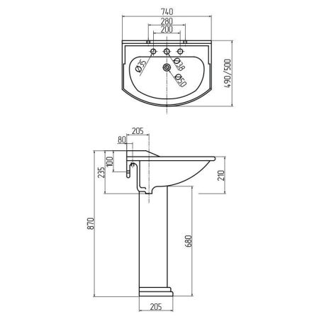 FLAVIA Раковина тюльпана 74x50 см., керамика белая
