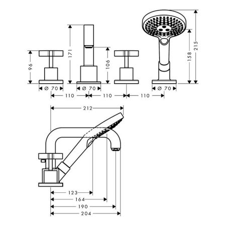 AX Citterio Смеситель на край ванны , цвет шлифованная бронза, артикул 39445140