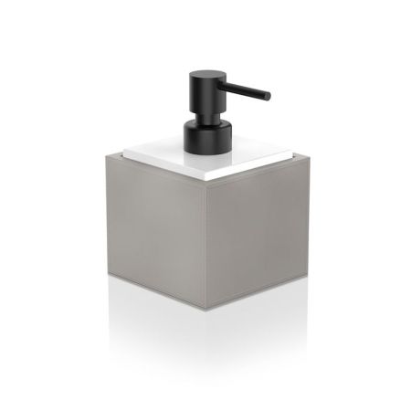 Дозатор для жидкого мыла, Decor Walther, Brownie, механический (нажимной), ширина, мм-99, глубина, мм-99, высота, мм-147, ёмкость(мл)-400, тип установки-настольный (свободностоящий), материал колбы-фарфор белый/искусственная кожа, цвет колбы-тауп (имитаци, артикул 0937249