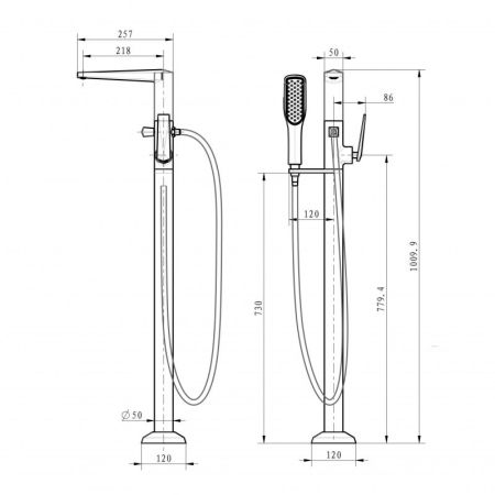 Смеситель напольный VENTURO черный-хром, артикул 379-B
