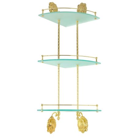 CLEOPATRA Полка c галереей угловая тройная, стекло матовое/золото, артикул 16696