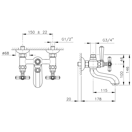 Nicolazzi Teide Смеситель для ванны для душевой стойки настенный, цвет: хром, артикул 1900CR05