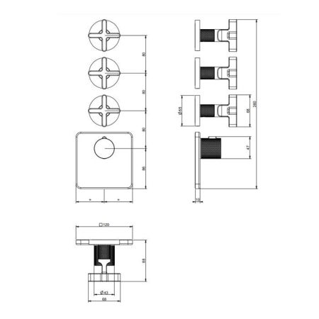 GESSI INCISO Встраиваемый термостатический смеситель на 3 источника, резьба 3/4" (внешние части), цвет: nero XL, артикул 58346#299