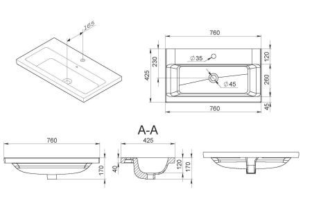 M90WCC0752WG GEM, Раковина мебельная, керамическая, 75 см, встроенная, цвет: белый, глянец