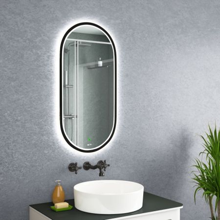 Зеркало LANGAS BLACK с LED подсветкой и сенсором, 400х800, артикул OWLM200302