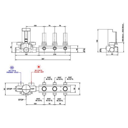 Bongio Внутренняя часть для встроенного термостатического смесителя  на 3 выхода