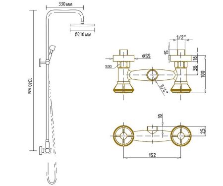 Душевая система Bronze de Luxe Royal 10118F Бронза