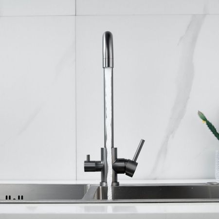 Смеситель для кухни с подключением фильтра воды Raffine F118T, оружейная сталь